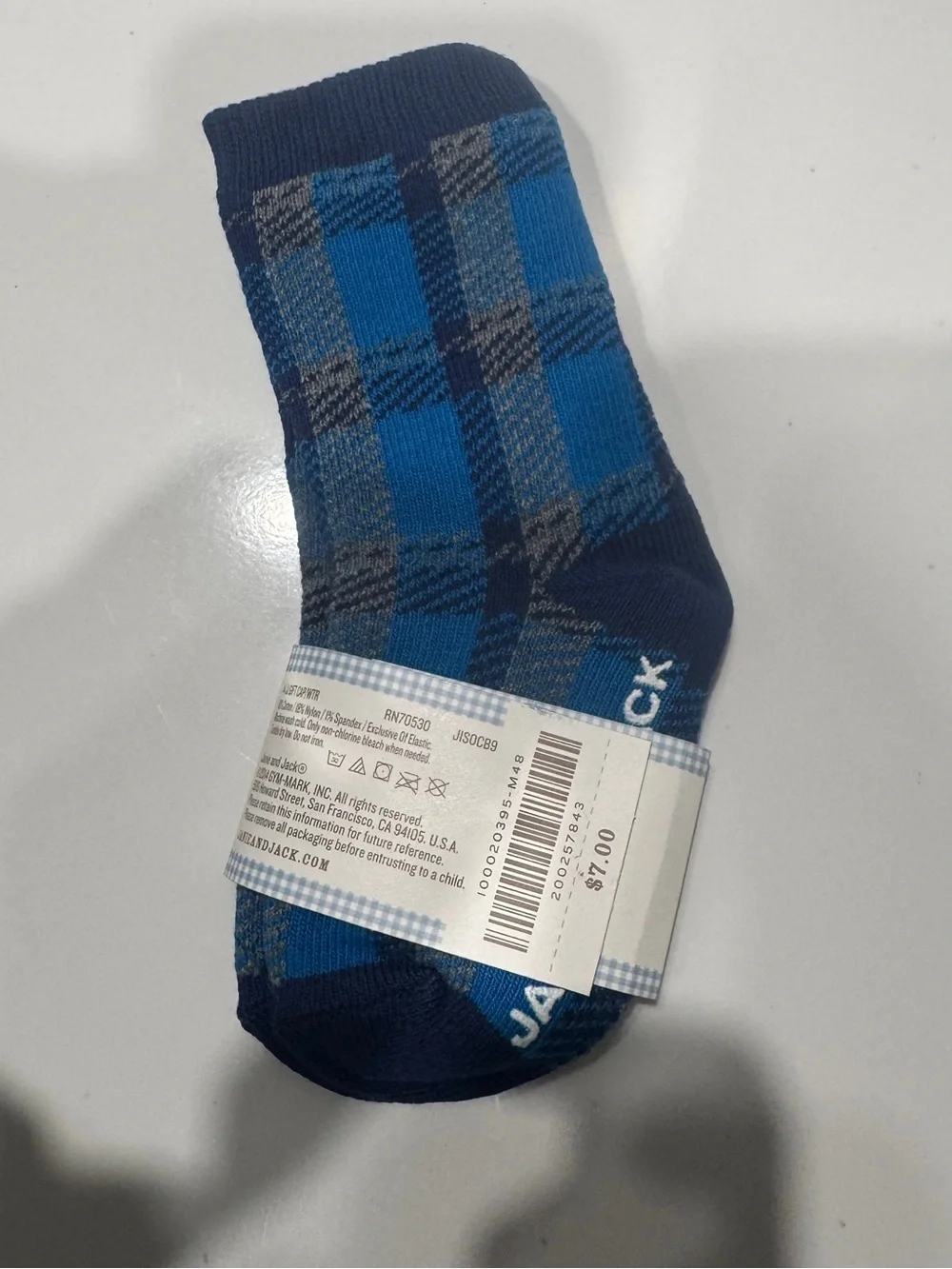 Janie and Jack Navy and Bright Blue Plaid Infant Socks